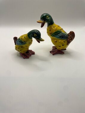 Decorative Yellow & Green Ceramic Duck Figurines - Pets Bird